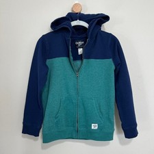 Oshkosh Hoodie Hooded Jacket Full Zip Green Blue FleeceSz 12
