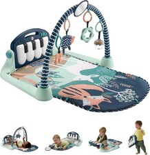 Fisher-Price Kick  Play Piano Gym Navy Fawn Musical Activity Mat Smart Stages