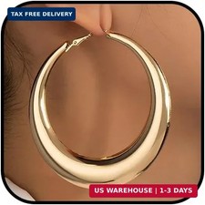 Chunky Gold Large Hoop Earrings for Women, Dainty 14K Gold Big Circle Round Stat