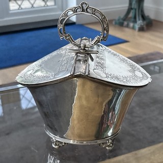 ANTIQUE WILSONS PATENT SILVER PLATE BISCUIT BARREL TIN