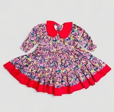 Vintage Petals San Francisco Corduroy Floral Dress with Red Collar - Size 6