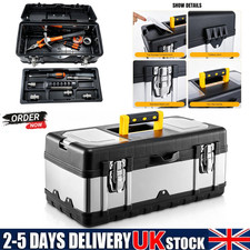 Large Plastic Tool Box Chest Lockable Removable Storage Compartments Cantilever