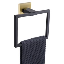 Black and Gold Towel Ring Bathroom Hand Towel Holder Stainless Steel Square T...