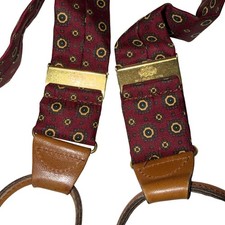 Vtg Albert Thurston Silk Braces Suspenders Made in England Medallion Maroon Gold