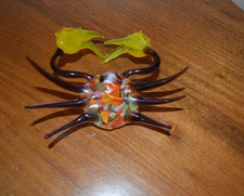 Multi Color Millefiori Blown Art Glass Crab with Yellow Claws