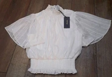 Shinestar White Sparkle Blouse Size Medium Elastic Waist Pullover,  NWT