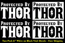 Protected By Thor Two Pack 6" White or Black Vinyl Decal Vehicle Window Door