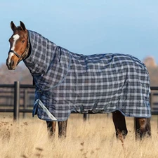 HORSEWARE IRELAND Rhino Plus (0g Light) Navy Check/Indigo Turnout Blanket