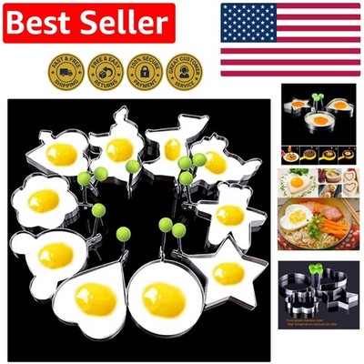 Fried Egg Mold Ring Set of 10 - Stainless Steel Non-Stick Shapers for Fun Meals