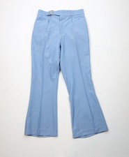 Vtg 50s 60s Streetwear Mens 34x32 Belted Knit Bell Bottoms Pants Carolina Blue