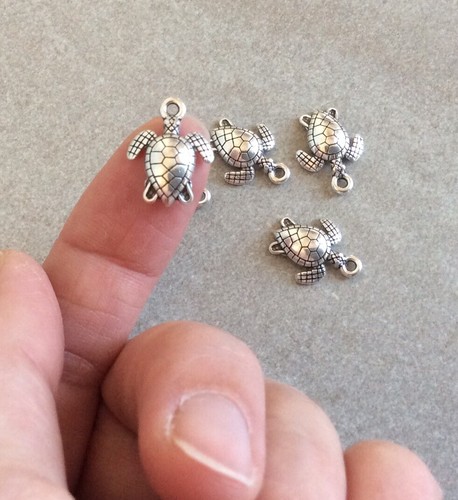 Cute Sea Turtle Charms, Antique Silver Tone, 15x12mm, 5pcs, Jewellery Making - Picture 3 of 3