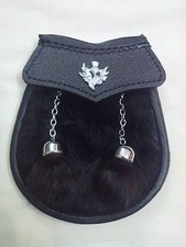 Scottish Child Kilt Sporran Black Fur Thistle Crest/Boy Kilt Sporran