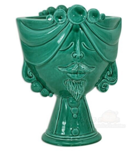 Half Moor´s head Man Vase Ceramic Of Caltagirone made in Italy Green new