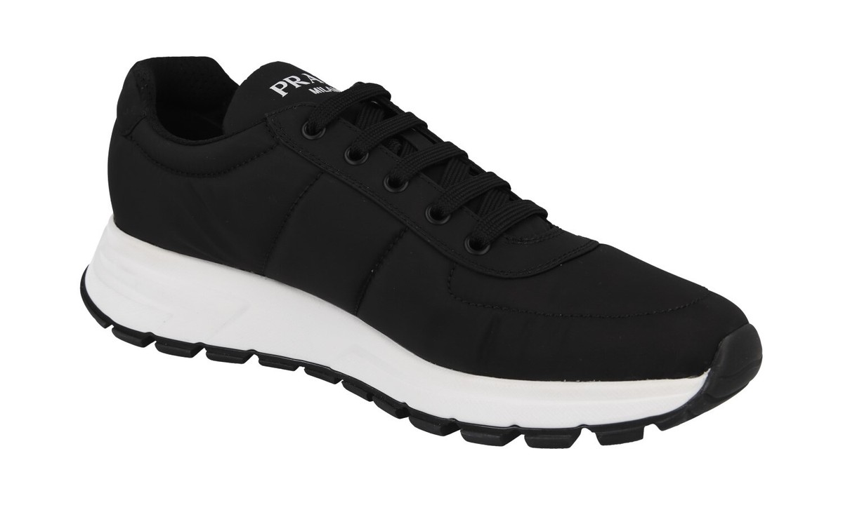 PRADA Nylon Prax01 Sneakers - 2EG366 - Black White - NEW