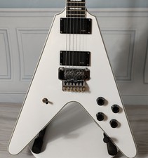 Solid White V Electric Guitar Hpl Fretboard Hh Pickups Chrome Part Block Inlay