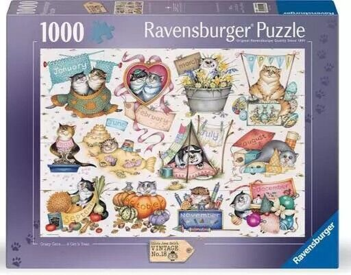 Ravensburger Vintage No 18 Crazy Cats A Cat's Year 1000 Pc Puzzle