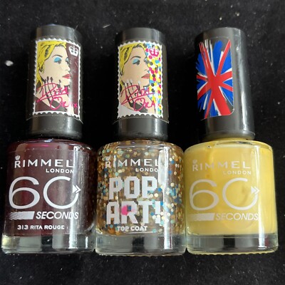 Rimmel 60 Seconds ONE COAT Nail Polish 507Yellow, Top Coat, 313Rita Rouge A37