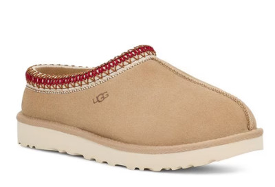 UGG TASMAN SAND / DARK  CHERRY SUEDE SHEEPSKIN WOMEN'S SLIPPERS SIZE US 7 NEW