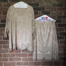 Vintage Damianou Lurex Lace Metallic Gold Mother of Bride Skirt Set 1X