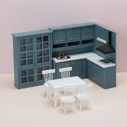 1/ 12 mini miniature maison de poupée cuisine table de cuisine chaise armoire ensemble accessoires - Photo 1/13