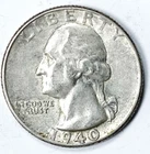 1940 25c Washington Silver Quarter Dollar Philadelphia