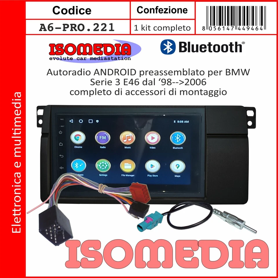 AUTORADIO ANDROID BMW 3 E46 1998 AL 2006 KIT 4 + 64GB BT - USB - RADIO - Immagine 3 di 4