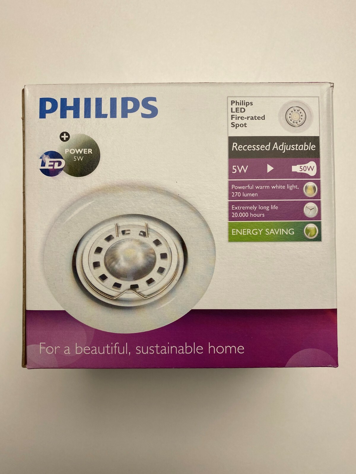 PHILIPS DOWNLIGHT ADJUSTABLE GU10 WHITE INCLUDES 5W LED LAMP