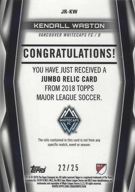 2018 Topps Major League Soccer Base Orange /25 Prallel 'Jumbo Relics Card' - MLS - Image 4 of 4