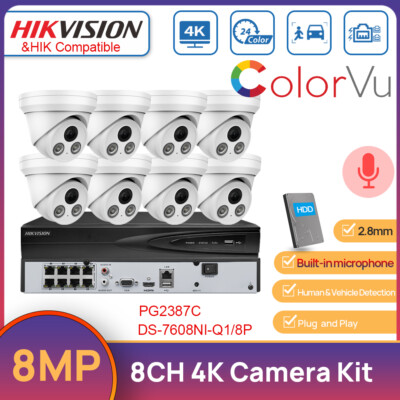 Hikvision 8CH 4K Security Camera System Kit 8MP MIC Full Color POE IP Camera Lot