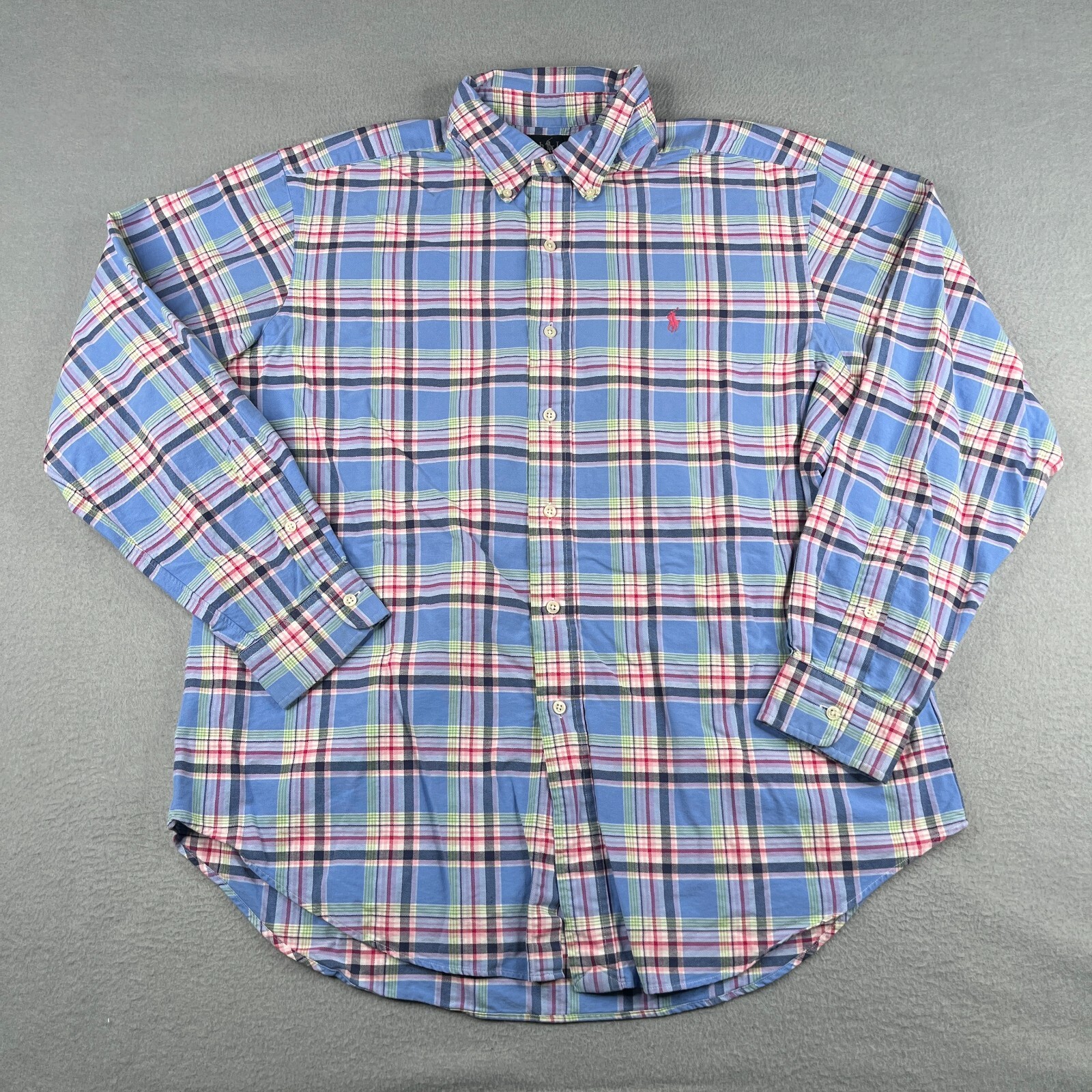 Camicia Ralph Lauren XL blu colorata a quadri pony classica con bottoni manica lunga uomo