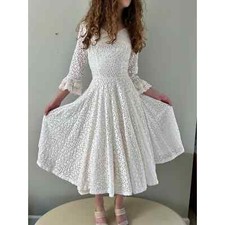 1950s Ivory Eyelet Cotton Lace Country Wedding Dress  Size Small