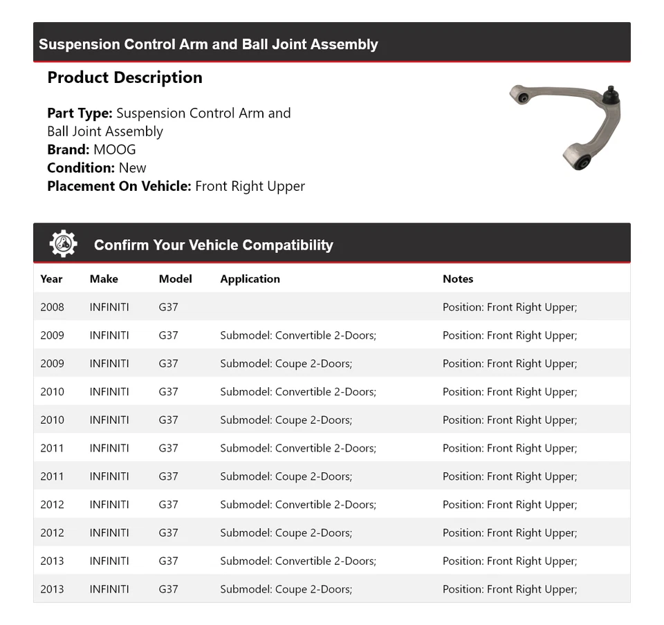 Для 2008-2013 INFINITI G37 рычаг управления шаровой шарнир в сборе передний правый верхний M - Изображение 2 из 4