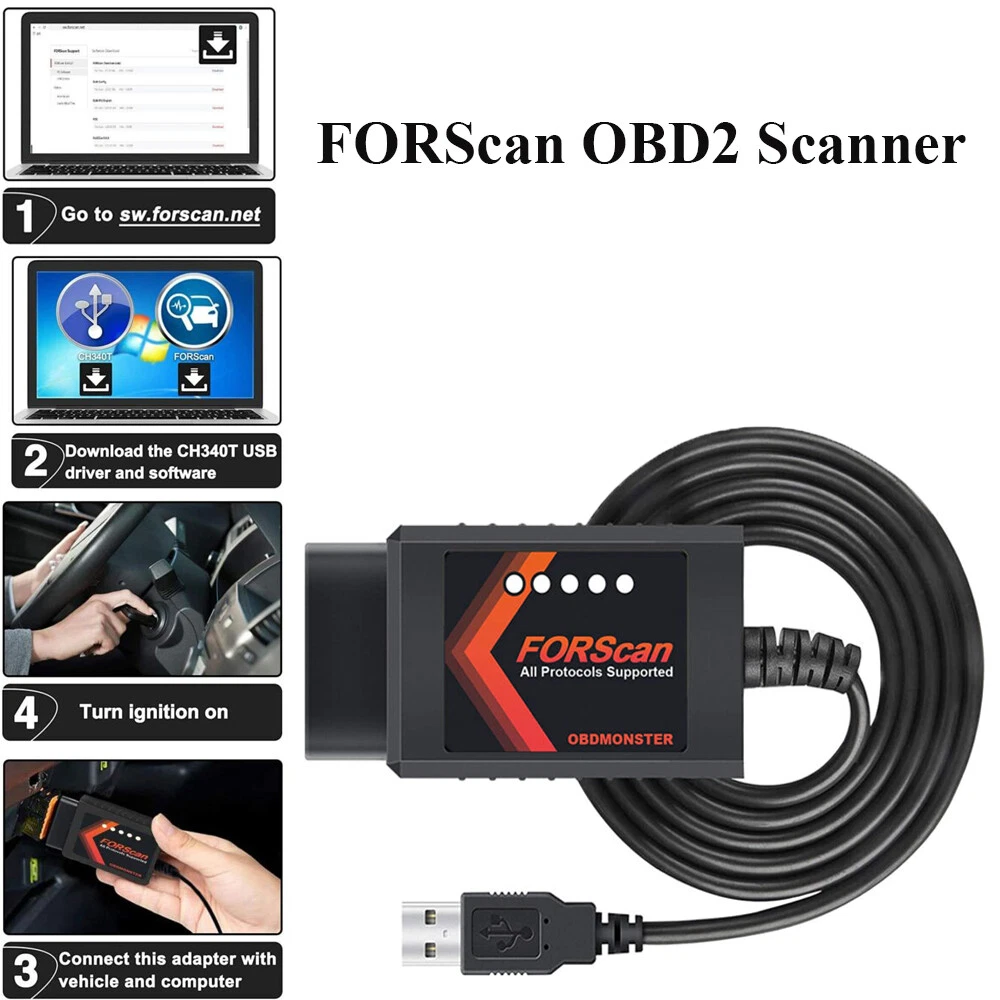 FORScan OBD2 Scanner USB Adapter Full System Diagnostic Tool For.