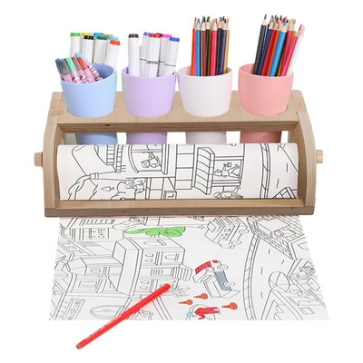 Tabletop Paper Roll Dispenser Drawing Paper Wooden Kids Paper Roll Dispenser