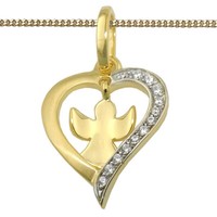 Echt Gold 333 Kinder Zirkonia Herz Schutz Engel AnhäNger Mit Kette Silber 925