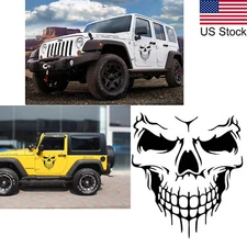 1x 15.7x14.1" Glossy Black Hollow Skull Car Body Door Tailgate Sticker Universal