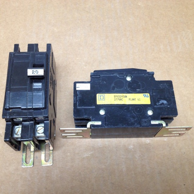 SQUARE D QYU QYU220SWN 2 POLE 277V 20 AMP SWITCH NEUTRAL BREAKER LUG