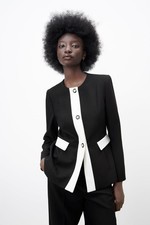 Bnwt Zara Black And White Contrast Tailored Blazer M Uk 10 Designer Inspired