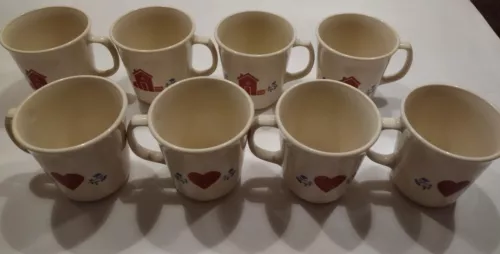 Corning Ware Corelle HOMETOWN Coffee Mugs (Red Heart, House) Set Of 8 