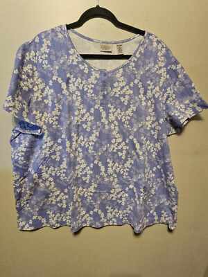 Classic Elements Lilac White Floral Short Sleeve Pull Over Shirt Ladies 24/26