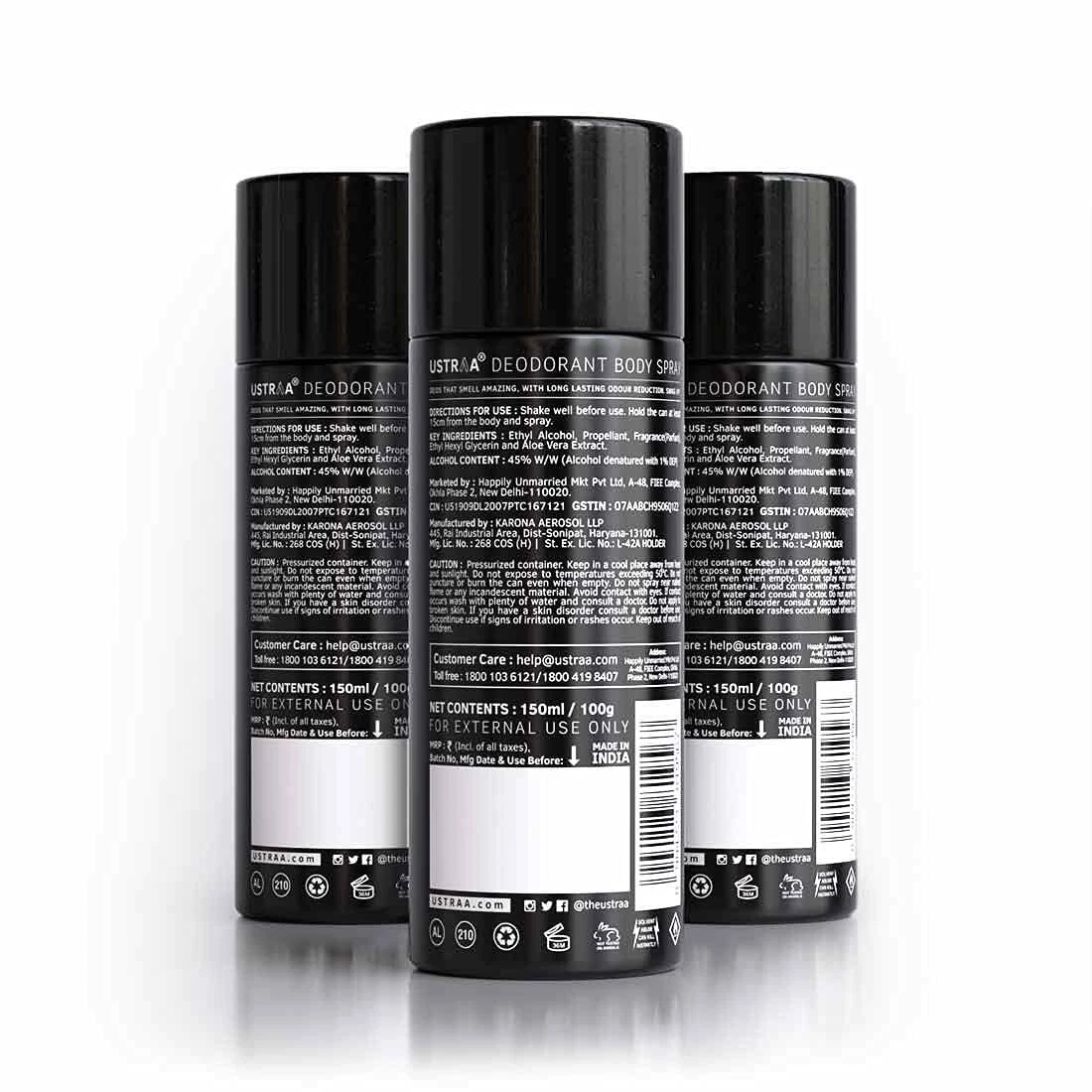 Ustraa Black Deodorant Body Spray For Men 150 Ml Set Of 2 eBay