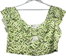 Bar III Crop Top Womens size 12 Green V-Neck Zip Back Festival NWOT