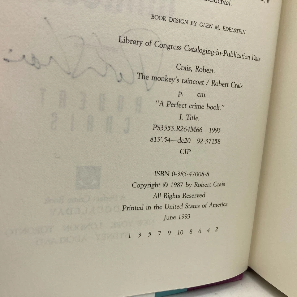 CRAIS, Роберт «Обезьяна плащ» [Doubleday, 1987] 1-е издание (подписано) - Изображение 3 из 3
