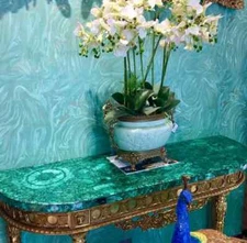 Malachite Dining Table Top Gemstone Marble counter Top Table, Hallway Home Decor