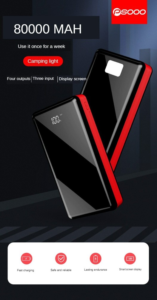 80,000mAh Power Bank with Digital Display & 4 USB Ports - High Capacity Portable Charger