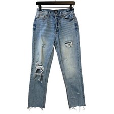 BDG Urban Outfitters 26 Cotton High Rise Distressed Mom Jeans Blue