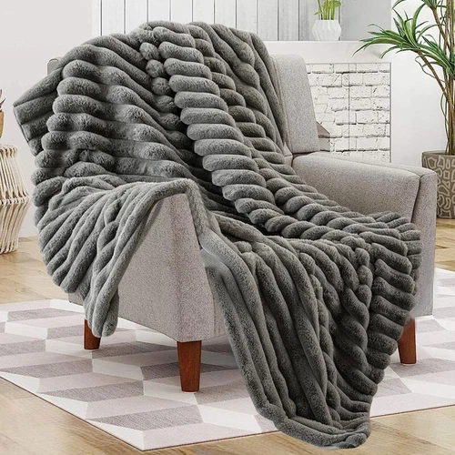 Luxus Kunstfell Überwurf Decke ultraweich kuschelig wendbar warm Schlafsofa Überwürfe - Bild 8 von 23