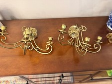 Large Matching Brass Candelabras, candlesticksWith Wall Mount. Heavy 