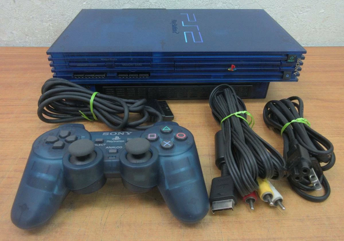 PS2 Plastation 2 Transparent Clear Ocean Blue SCPH-37000 Excellent