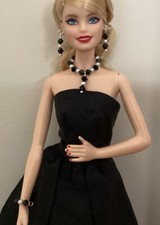 Handmade For 11 1/2  Doll Black And Pearl Earrings, Necklace And Bracelet Set